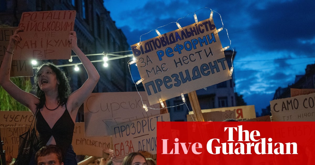 People demonstrate for the fifth day in a row in front of president Volodymyr Zelenskyy&rsquo;s office demanding the reinstatement of former defence minister Mykhailo Fedorov and the dismissal of the Armed Forces Commander-in-Chief Oleksandr Syrskyi in Kyiv, Ukraine.