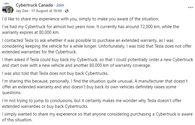Tesla компани Канада дахь Cybertruck загварын автомашиныг буцаан худалдаж авахаас татгалзаж байна