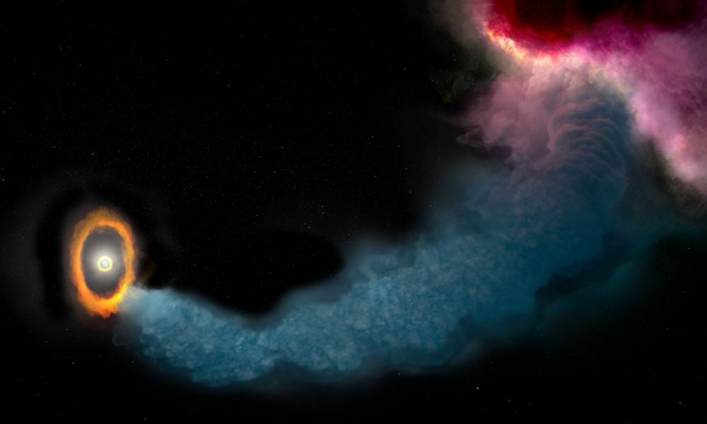 GW Orionis одны системийн гариг үүсгэгч дискийг хийн урсгал хэрхэн хазайлгаж байгааг тогтоожээ